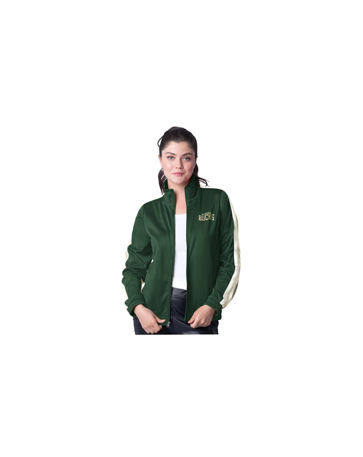 Women's Hunter Green/Cream Milwaukee Bucks Rebel Sequin Bling Full-Zip Track Jacket