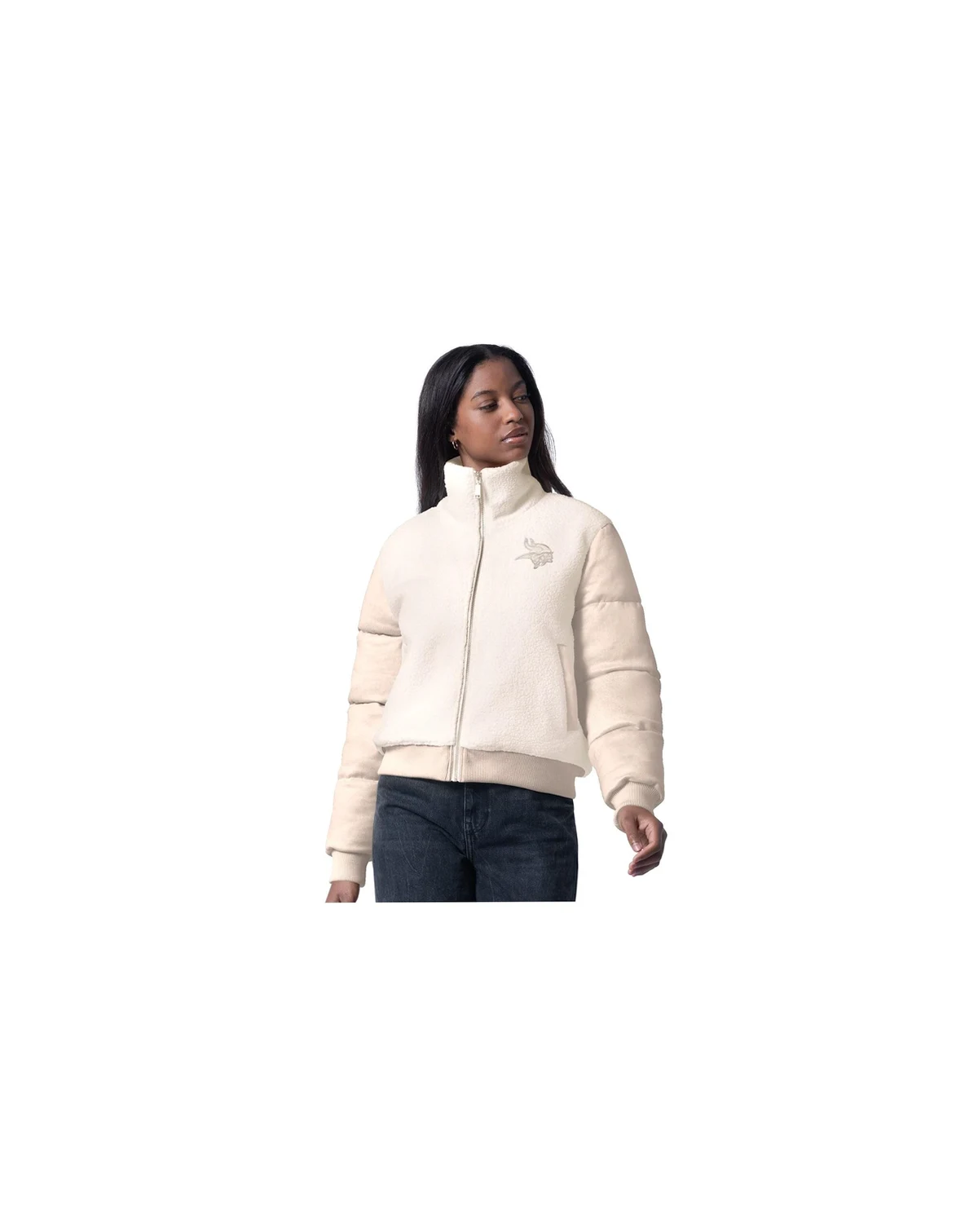 Women's Cream Minnesota Vikings Cheerleader Sherpa Full-Zip Jacket