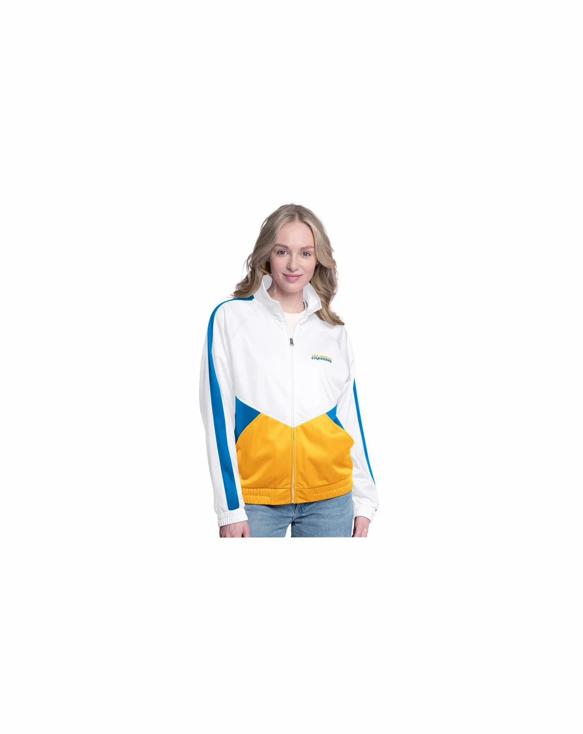 Women's White/Powder Blue Los Angeles Chargers Rally Rhinestone Full-Zip Track Jacket