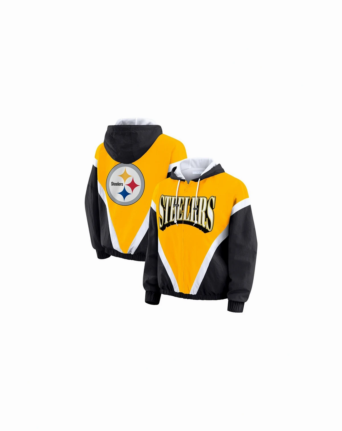 Women's Gold/Black Pittsburgh Steelers Plus Size Retro Crinkle Full-Zip Windbreaker Jacket