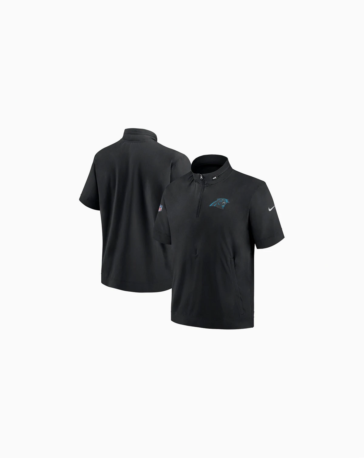 Men's Black Carolina Panthers Sideline Coach Short Sleeve Hoodie Quarter-Zip Jacket