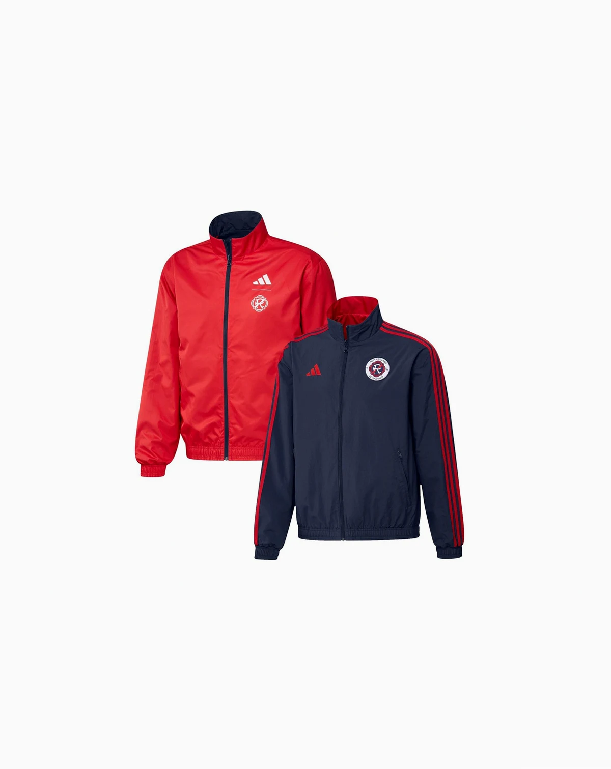 Men's Navy and Red New England Revolution 2023 On-Field Anthem Full-Zip Reversible Team Jacket