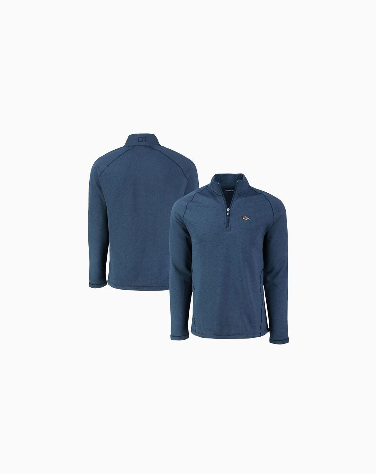 Men's Heather Navy Denver Broncos Peshastin Eco Fleece Tri-Blend Raglan Quarter-Zip Jacket