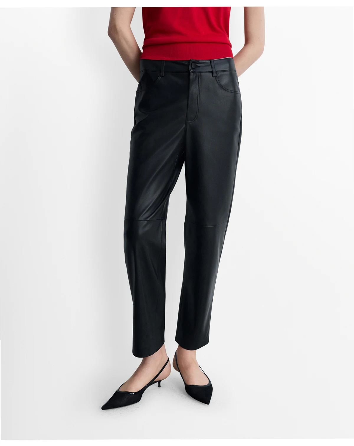 Women's Leather-Effect Straight Trousers