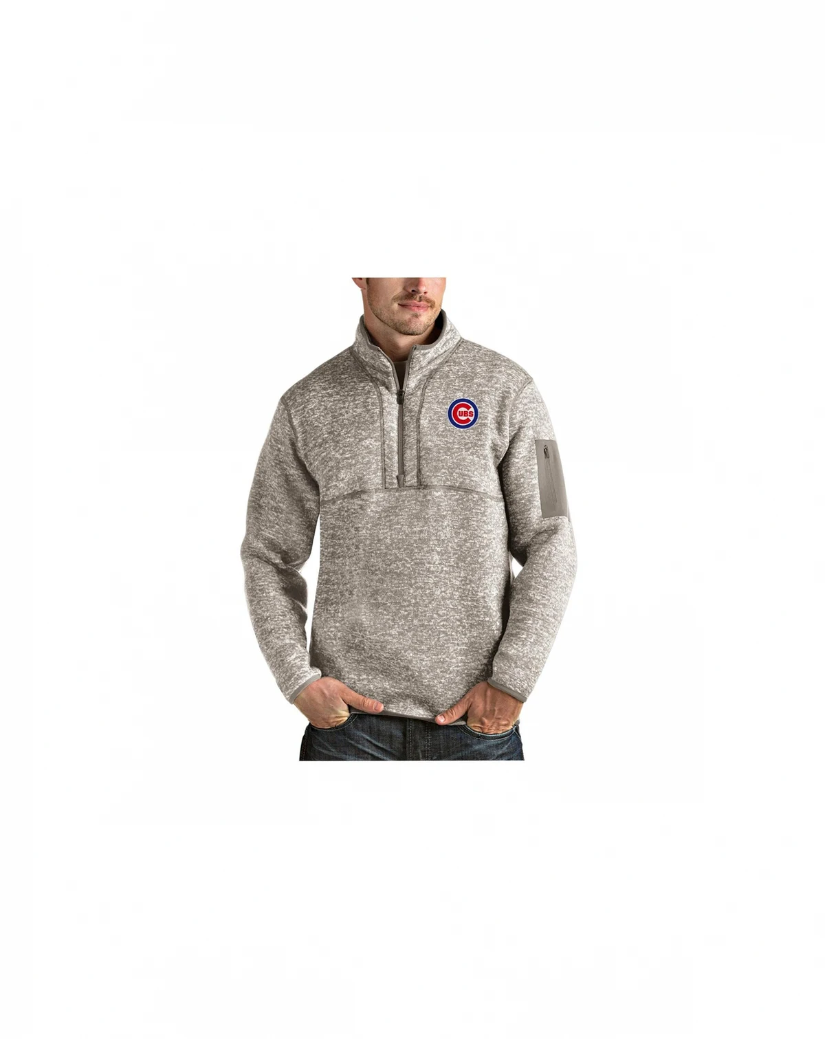 Men's Oatmeal Chicago Cubs Fortune Quarter-Zip Pullover Jacket