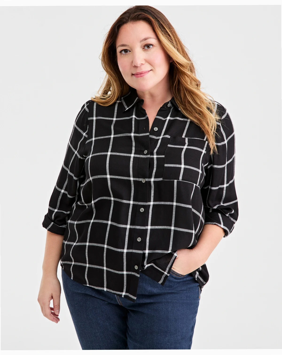 Plus Size Button-Front Perfect Shirt, Macy's Exclusive