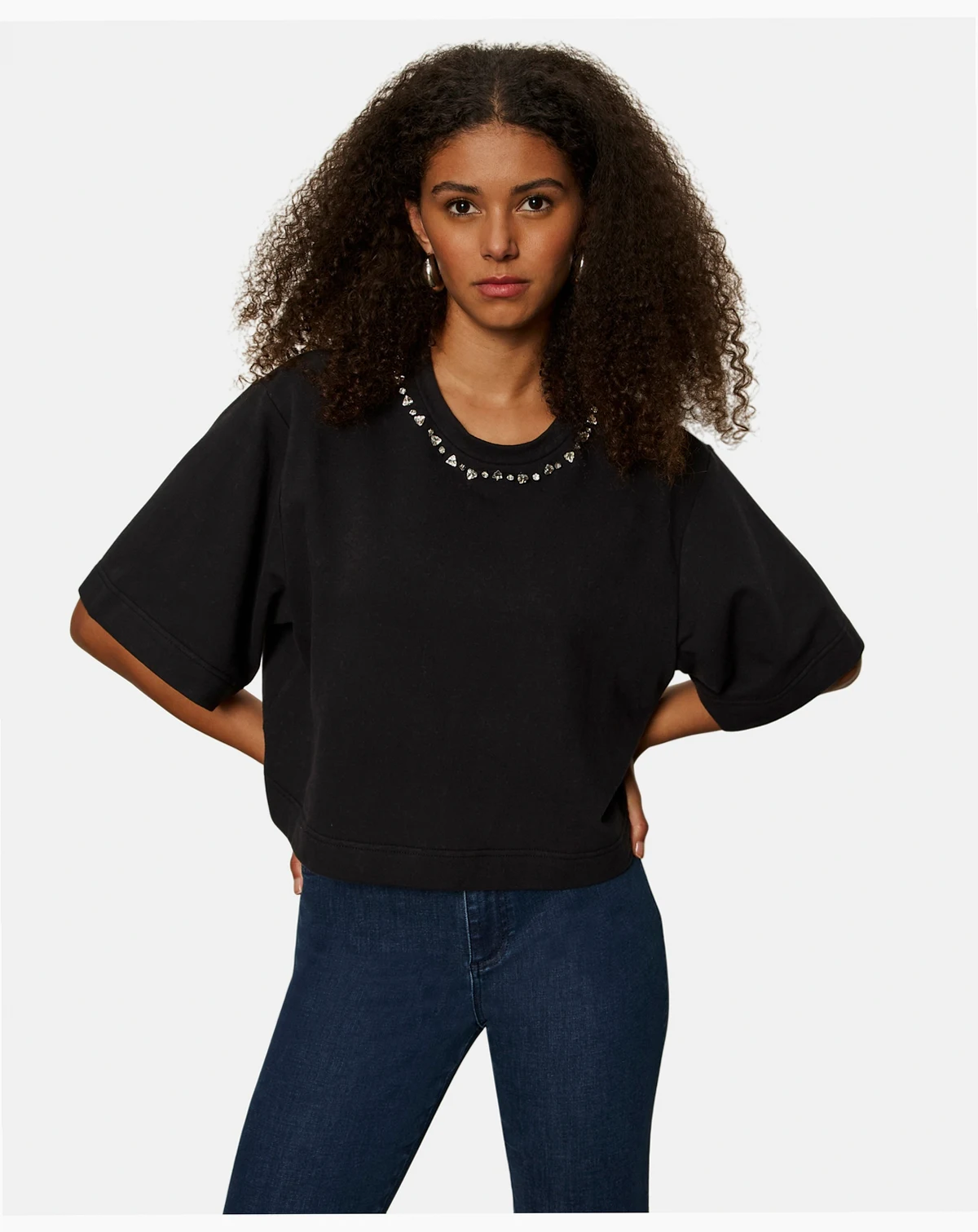 Women's Embellished Semi Crop Short-Sleeve T-Shirt