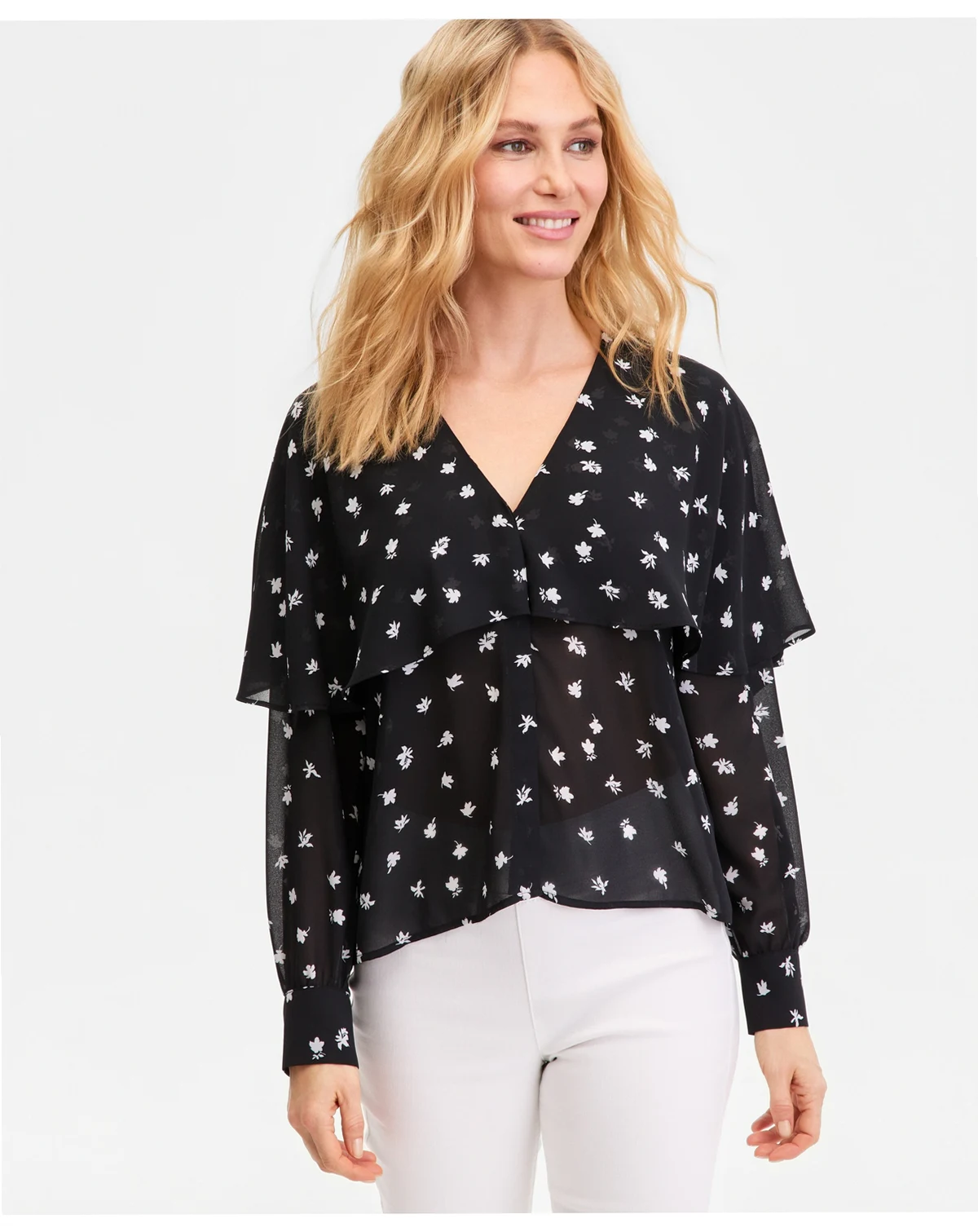 Women's Long-Sleeve Printed Capelet Blouse, Macy's Exclusive