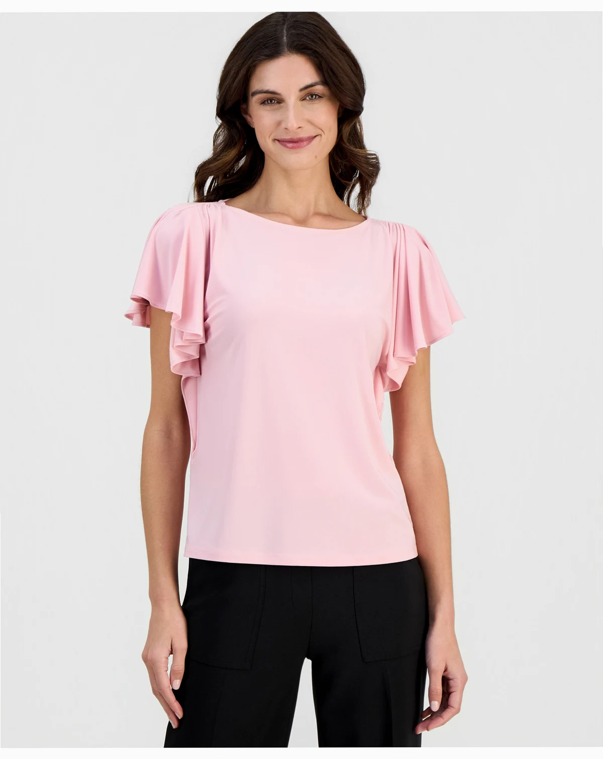 Women's Crewneck Cascade-Flutter-Sleeve Top