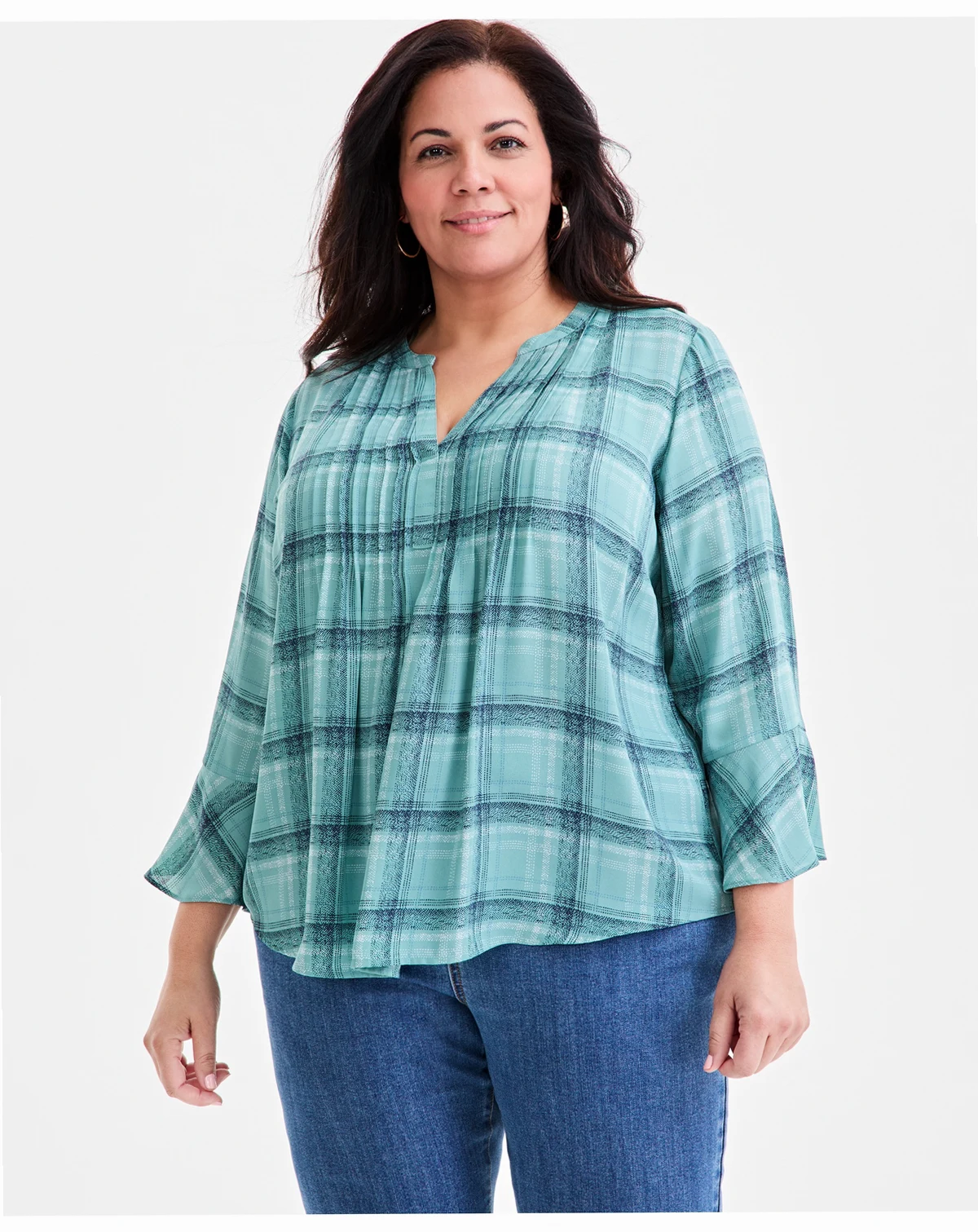 Plus Size Printed Pintucked Top, Macy's Exclusive