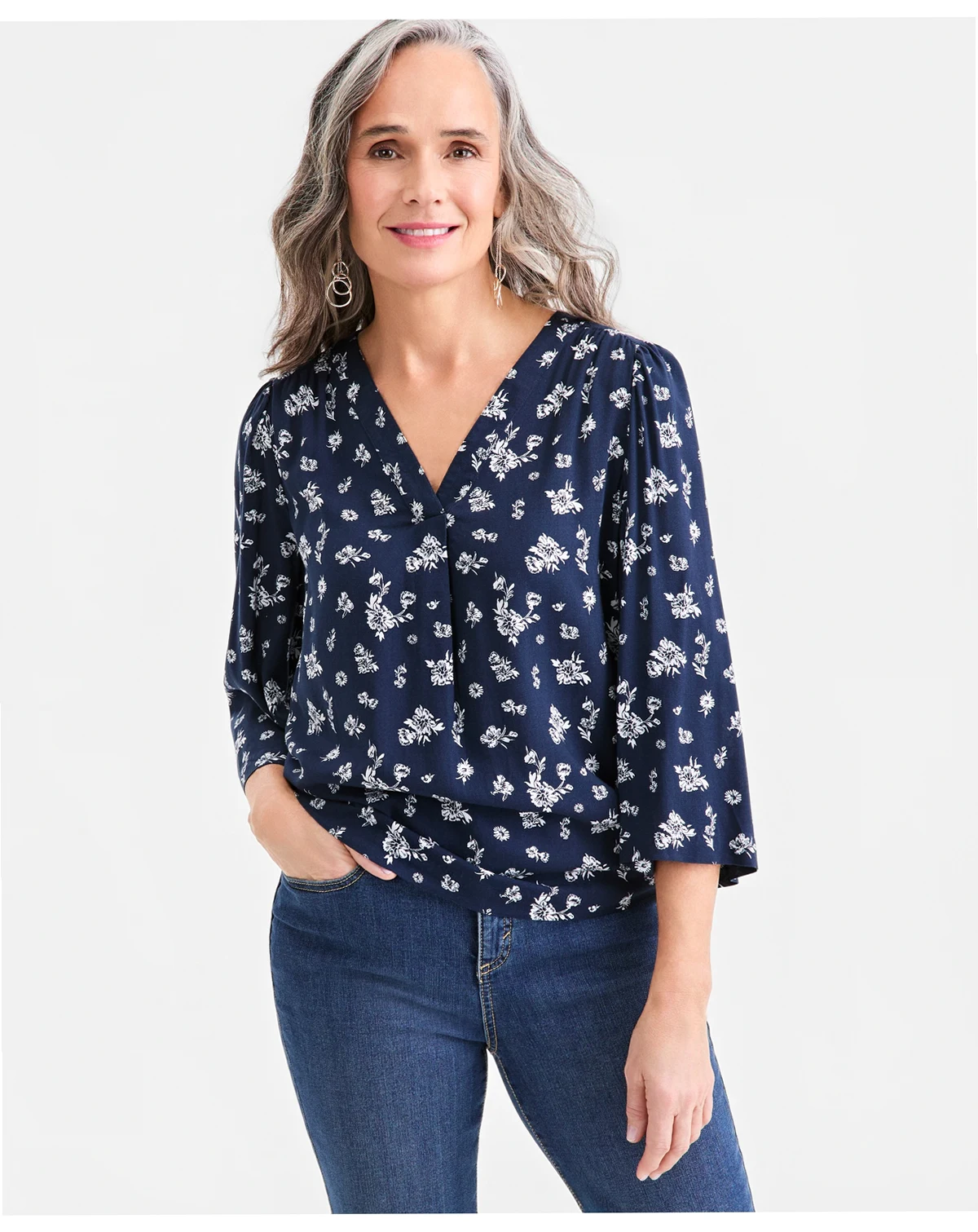 Petite V-Neck Bell Sleeve Blouse, Macy's Exclusive