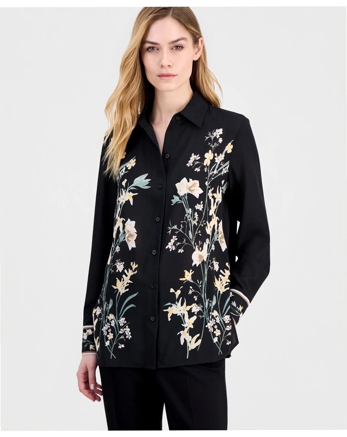Women's Floral-Print Button-Front Blouse