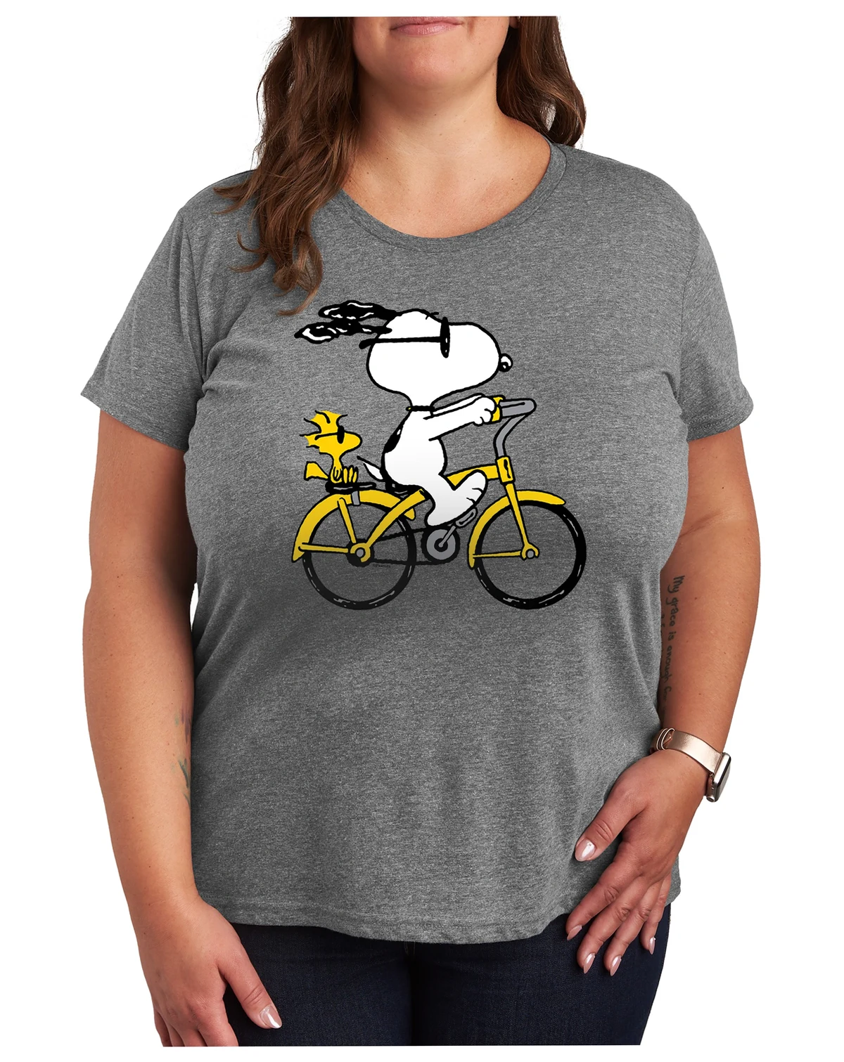 Trendy Plus Size Peanuts Snoopy Bike Ride Graphic Crew Neck T-Shirt
