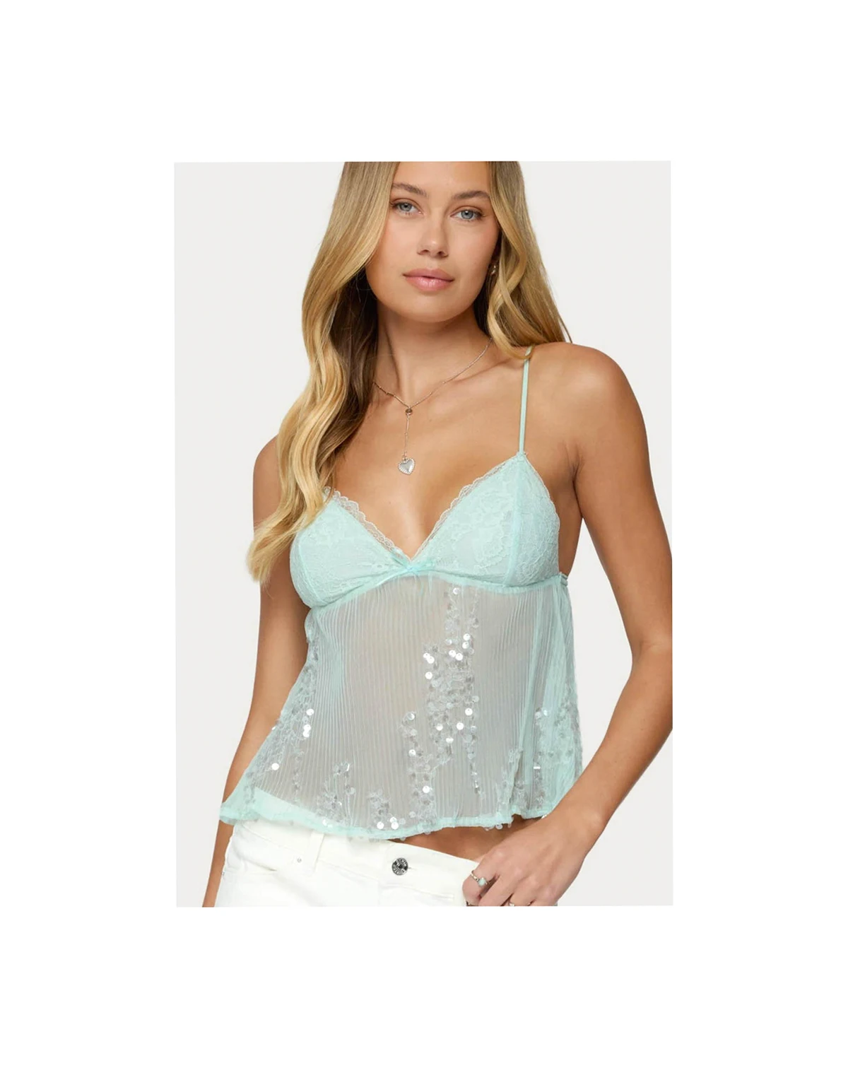 Women's Sequin Sheer Mesh Babydoll Top