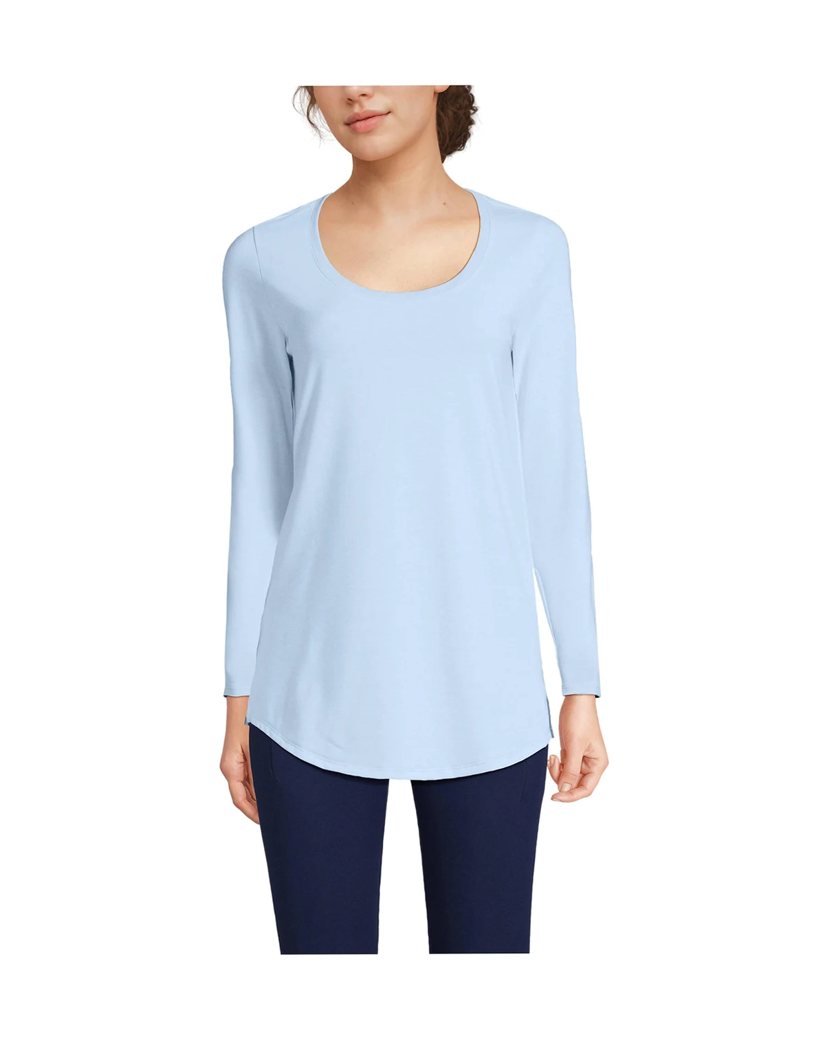 Women's Long Sleeve Power Performance Scoop Neck Curved Hem Tunic Tee