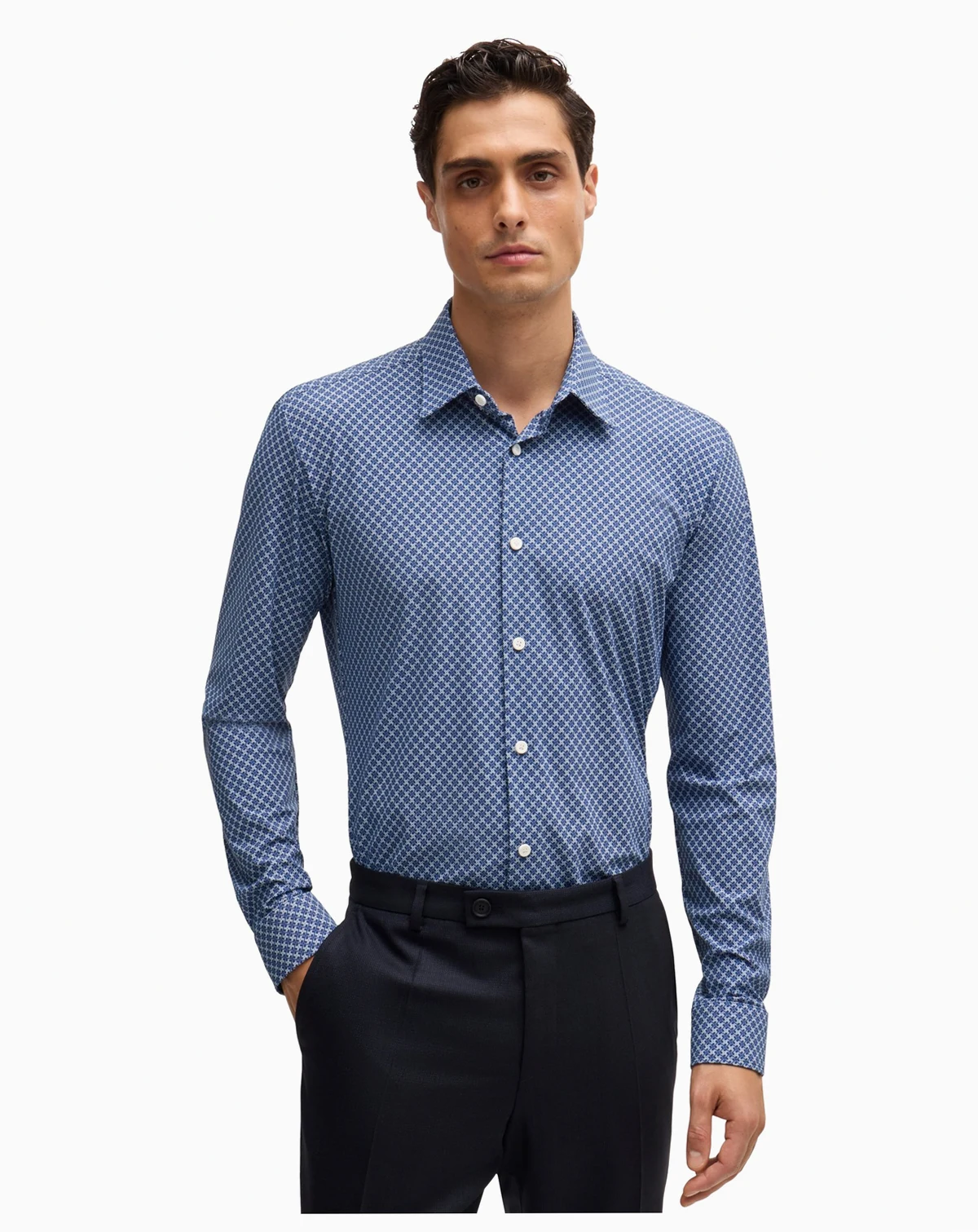 Men's Slim-Fit Printed Performance Dress Shirt