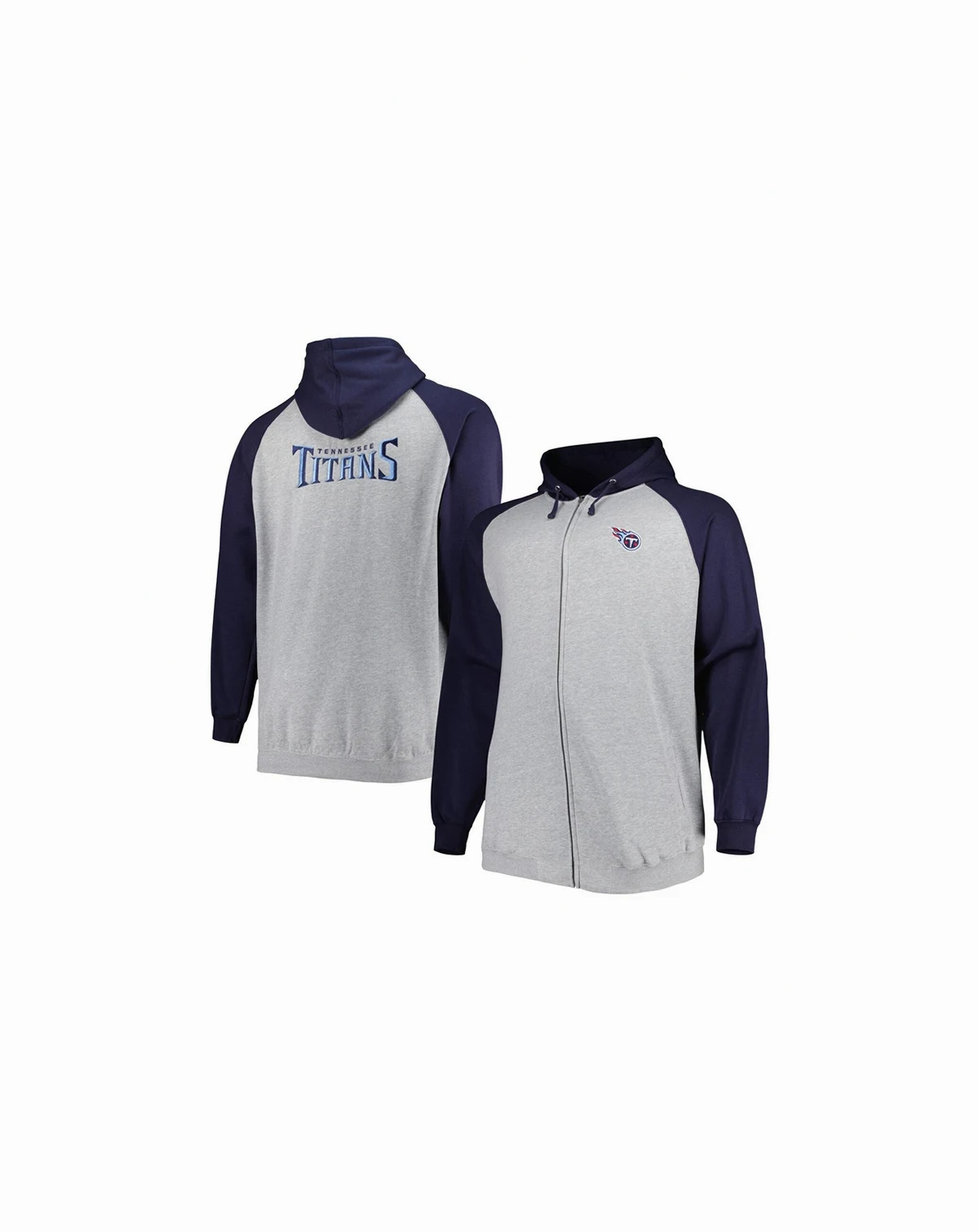 Men's Heather Gray Tennessee Titans Big and Tall Fleece Raglan Full-Zip Hoodie Jacket