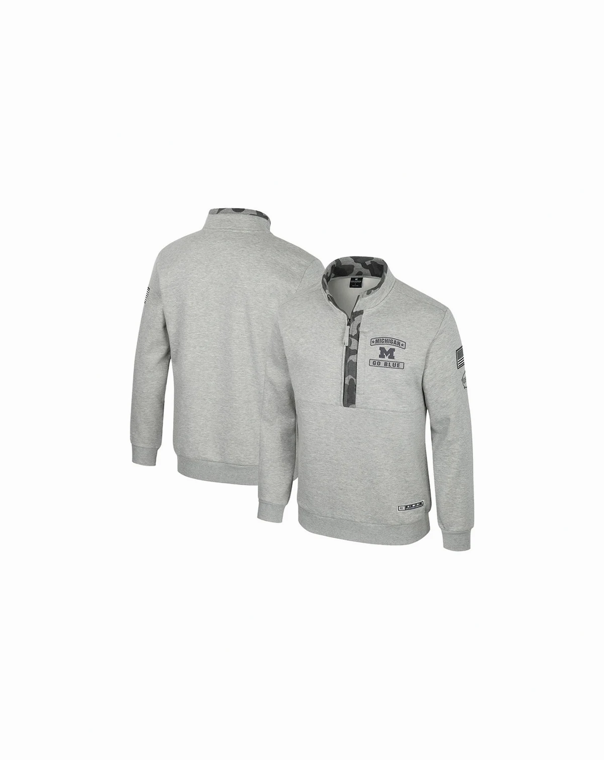 Men's Heather Gray Michigan Wolverines OORAH OHT Military Appreciation Fleece Quarter-Zip Jacket