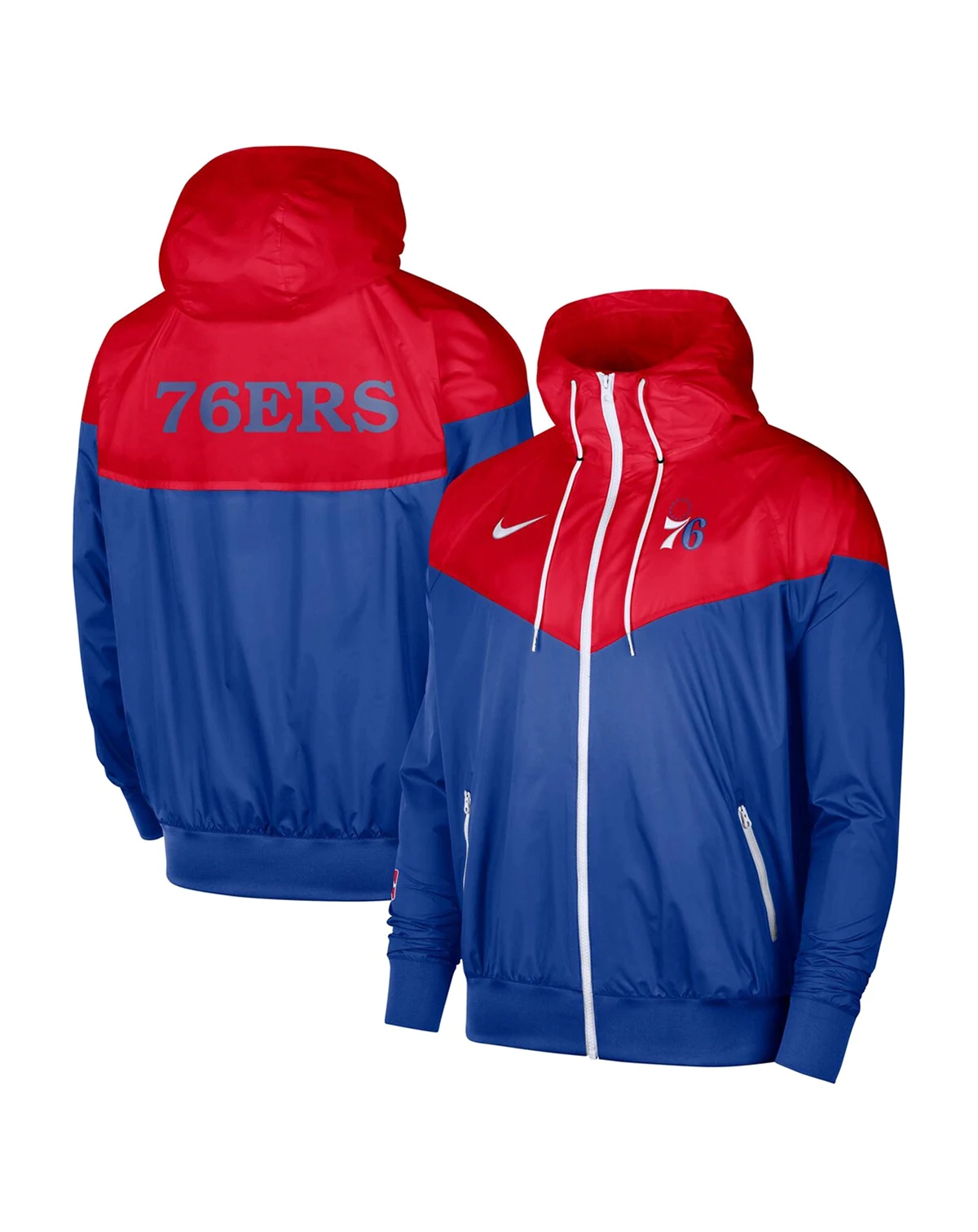 Men's Red, Royal Philadelphia 76Ers 75Th Anniversary Courtside Windrunner Raglan Hoodie Full-Zip Jacket