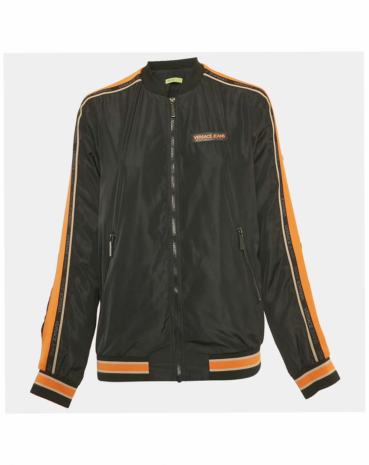 Women's Jeans Black Side Stripe Synthetic Zip-Up Jacket