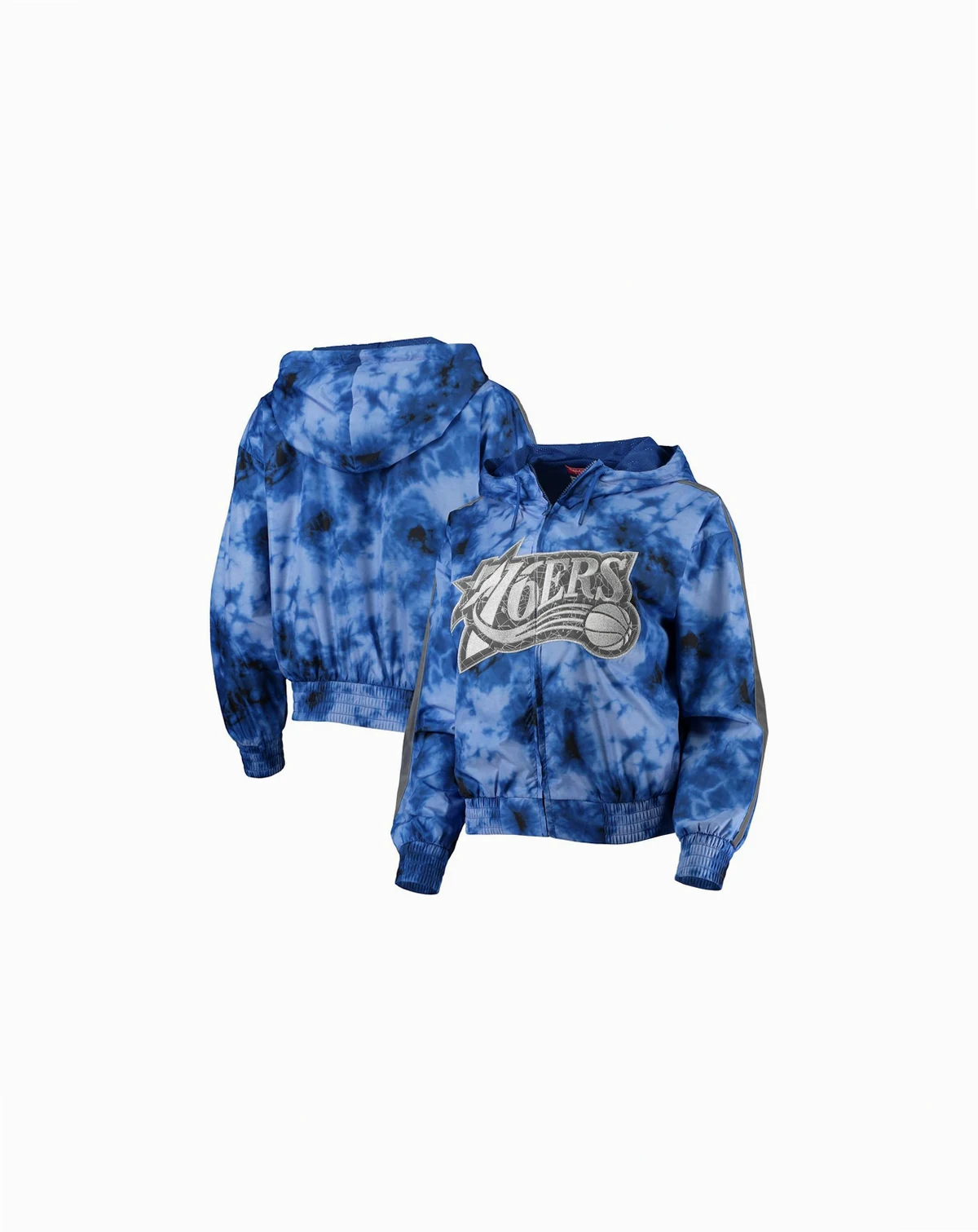 Women's Royal Philadelphia 76ers Galaxy Sublimated Windbreaker Pullover Full-Zip Hoodie Jacket