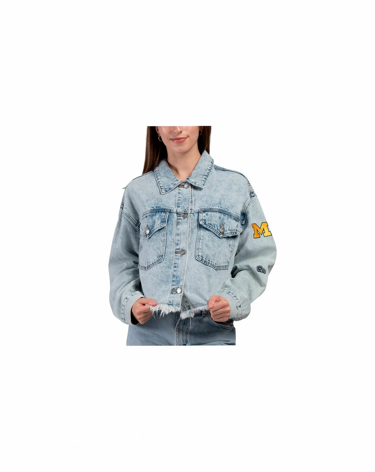 Women's Denim Michigan Wolverines Lightwash Full-Button Jean Jacket