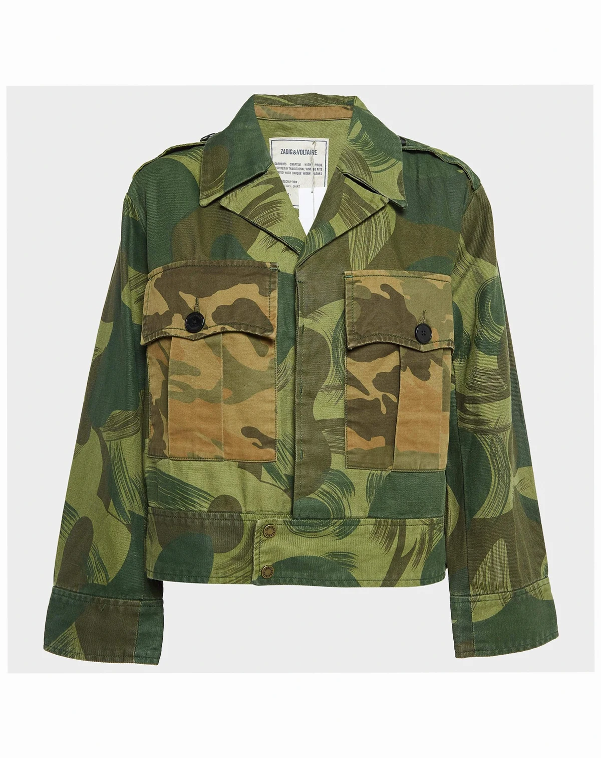 Women's Military Green Camouflage Cotton Blend Button Front Jacket