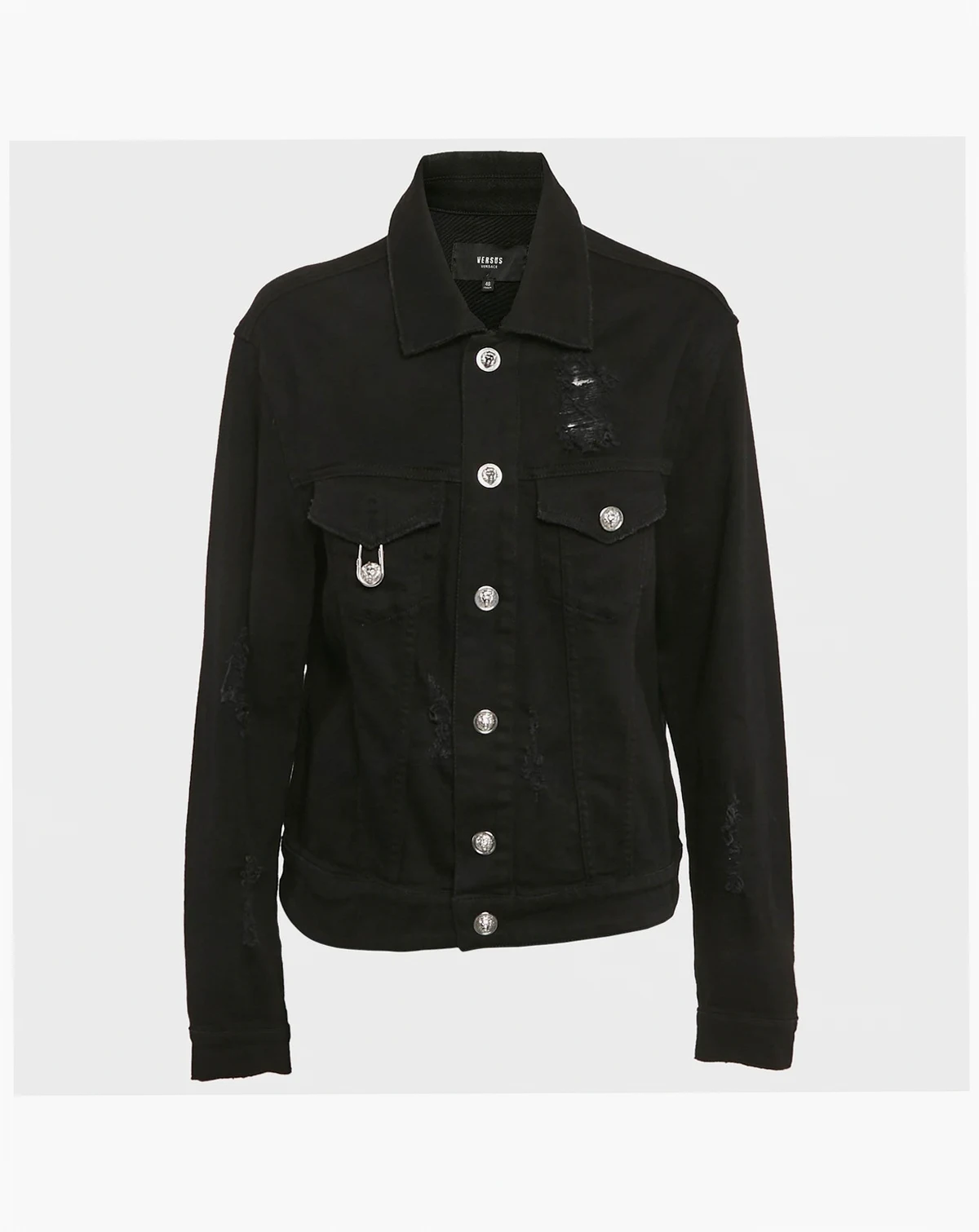 Women's Pre-Owned Versus Versace Black Distressed Denim Button Detail Jacket