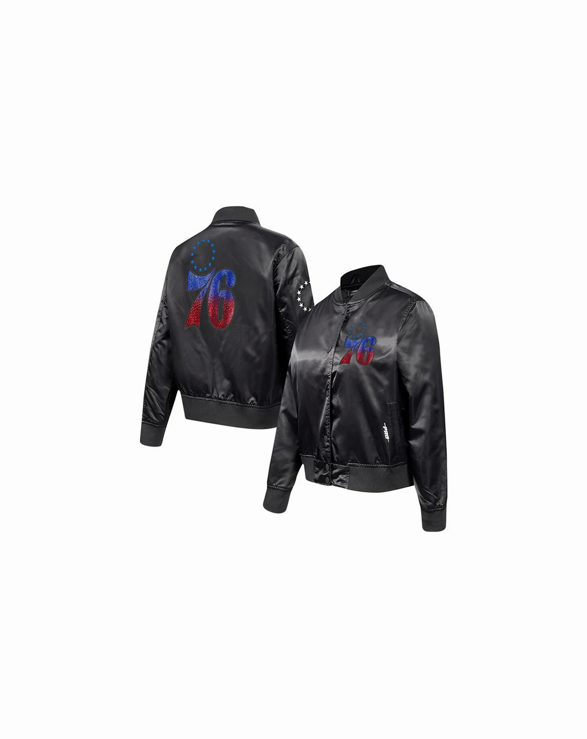 Women's Black Philadelphia 76ers Jeweled Satin Full-Snap Jacket
