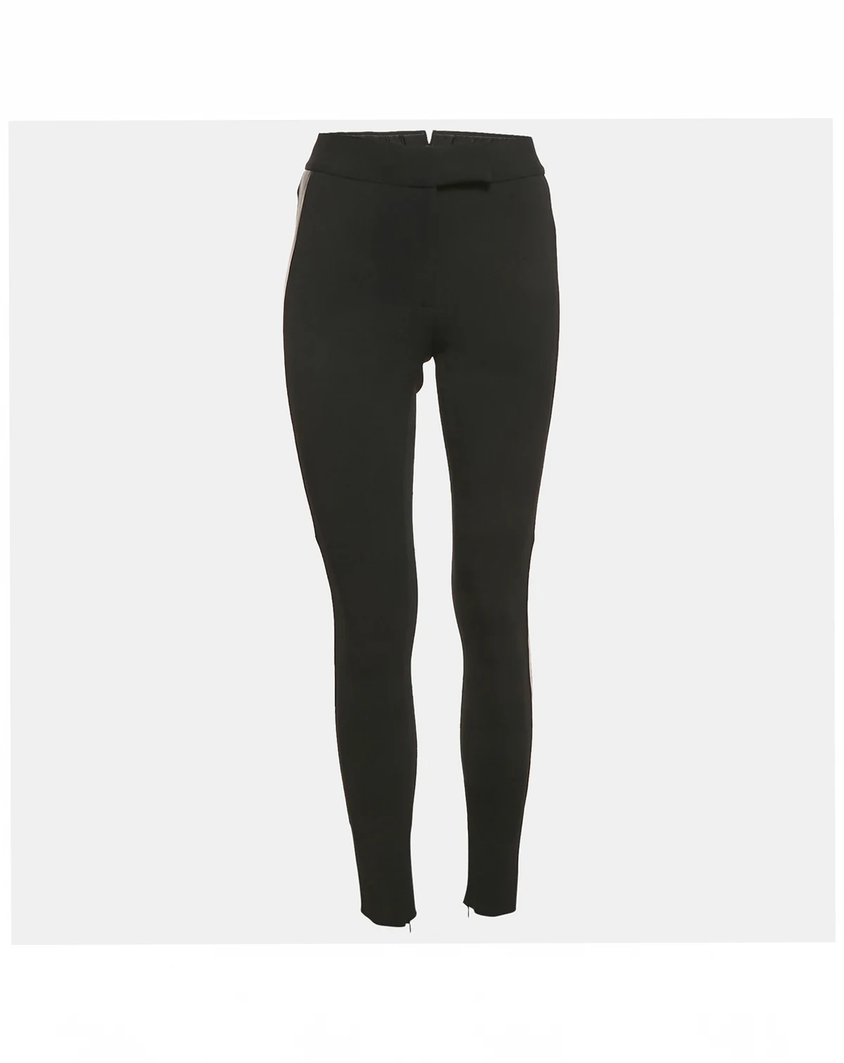 Women's Black Crepe Leather Trim Trousers