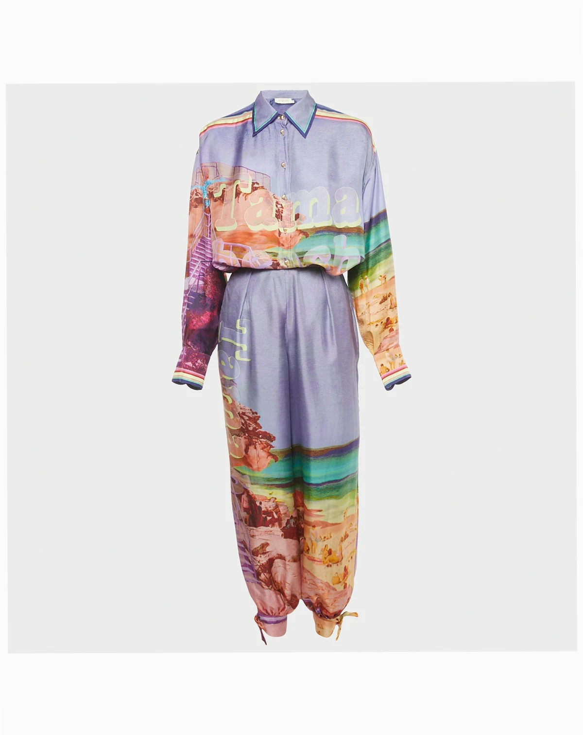 Women's Multicolor Printed Silk Pyjama Pant & Shirt Set