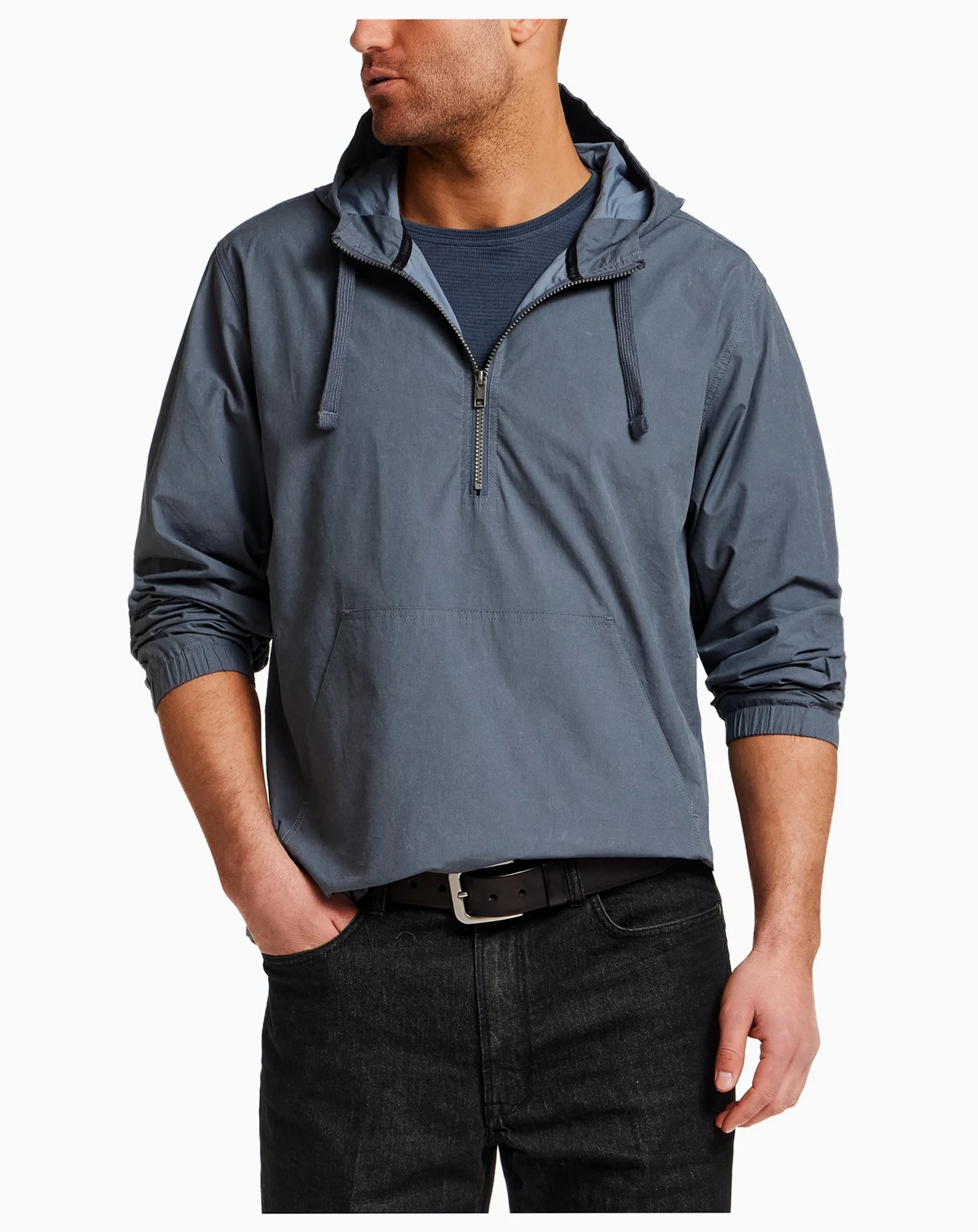 Men's Distressed Poplin Pull-On Hoodie Jacket