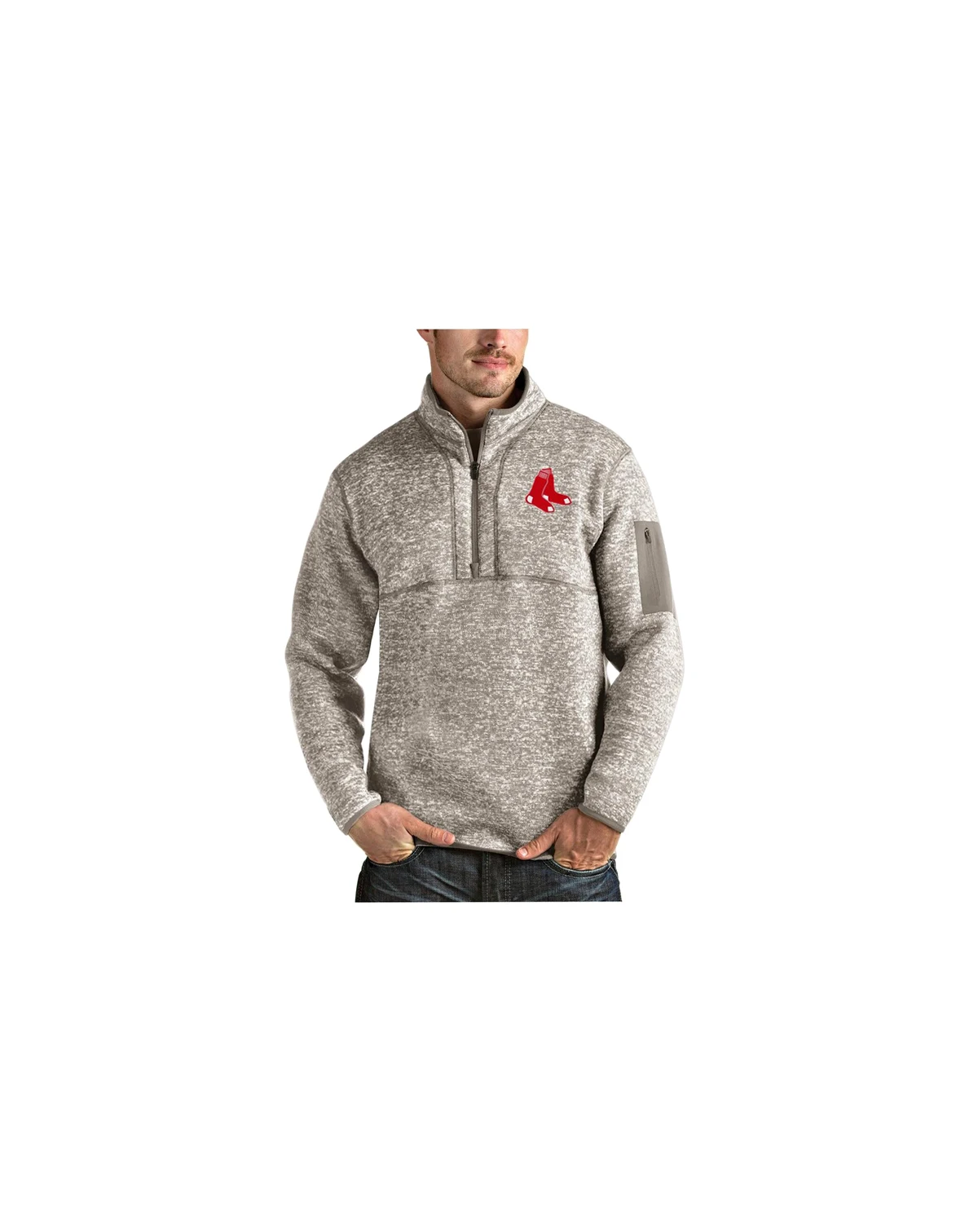 Men's Oatmeal Boston Red Sox Fortune Quarter-Zip Pullover Jacket