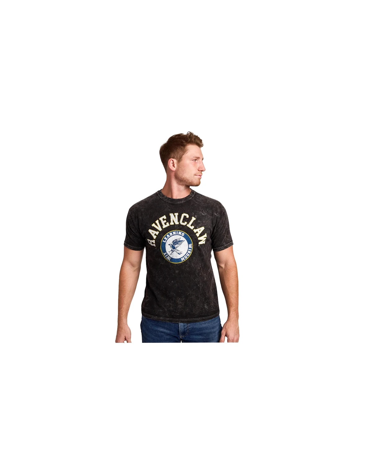 Men's Ravenclaw Varsity Black Vintage Mineral Wash Crew Neck Short Sleeve T-shirt