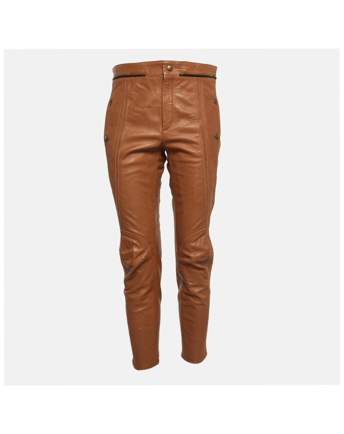 Women's Havana Brown Leather Straight Leg Trousers