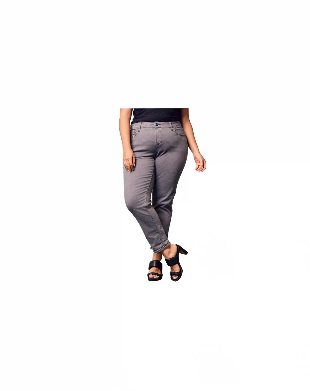 Women's Color Mid Rise Boyfriend pants in rolled 25.5" Inseam - Grey