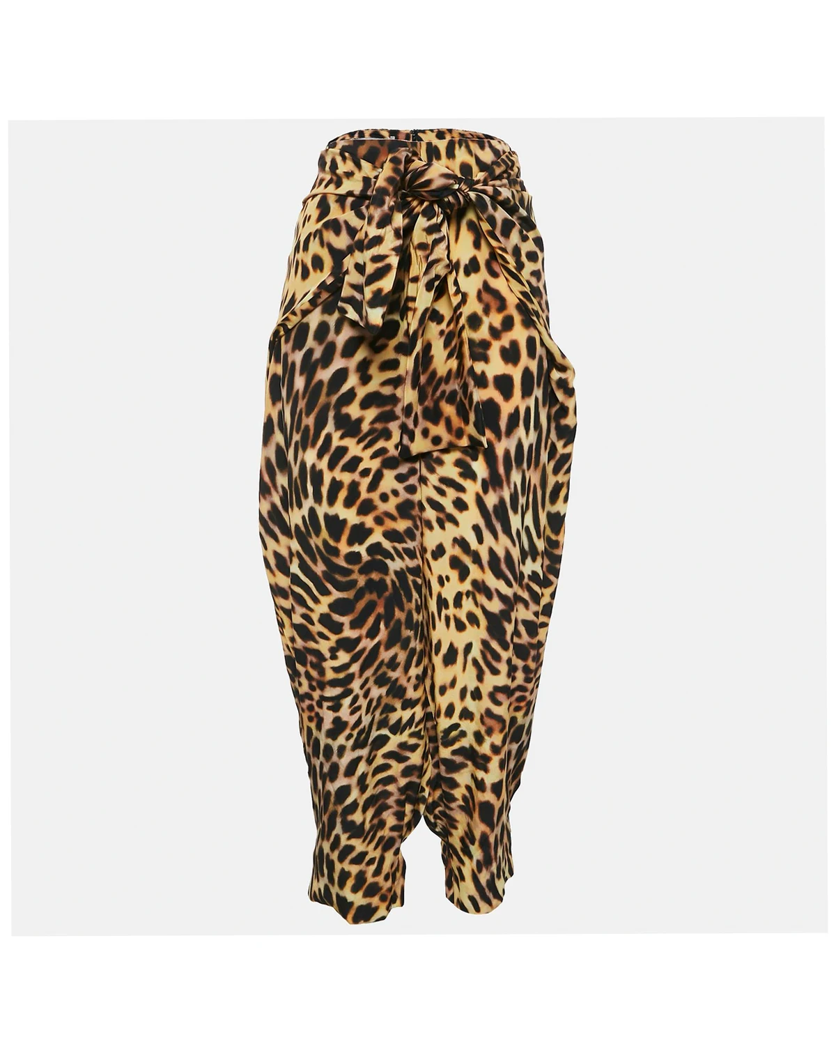 Women's Brown Leopard Print Silk Tie-Up Trousers