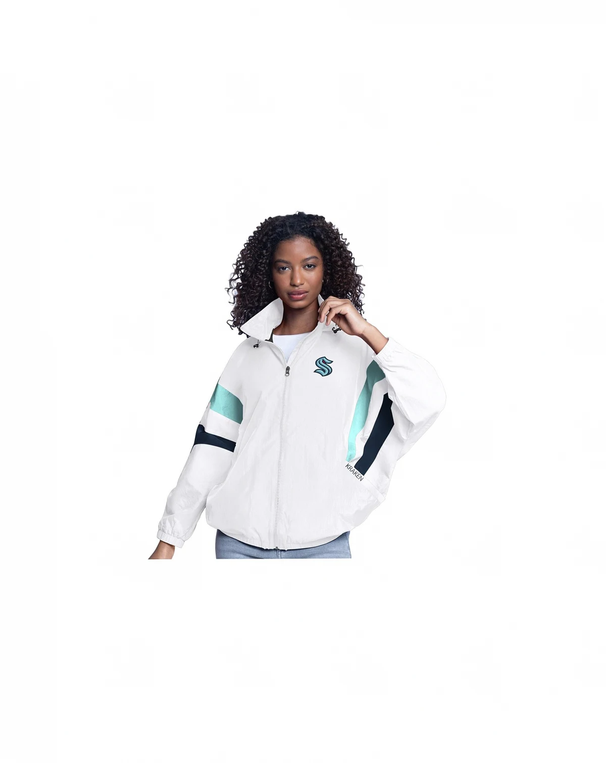 Women's White Seattle Kraken Game News Oversized Full-Zip Hoodie Jacket