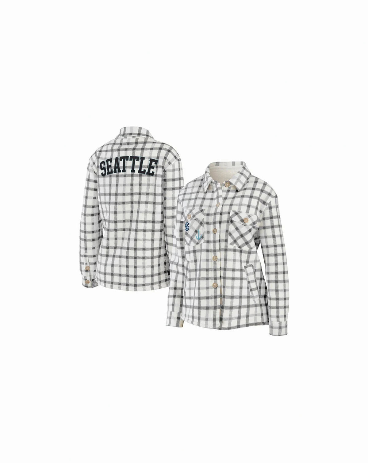 Women's Oatmeal Seattle Kraken Plaid Button-Up Shirt Jacket
