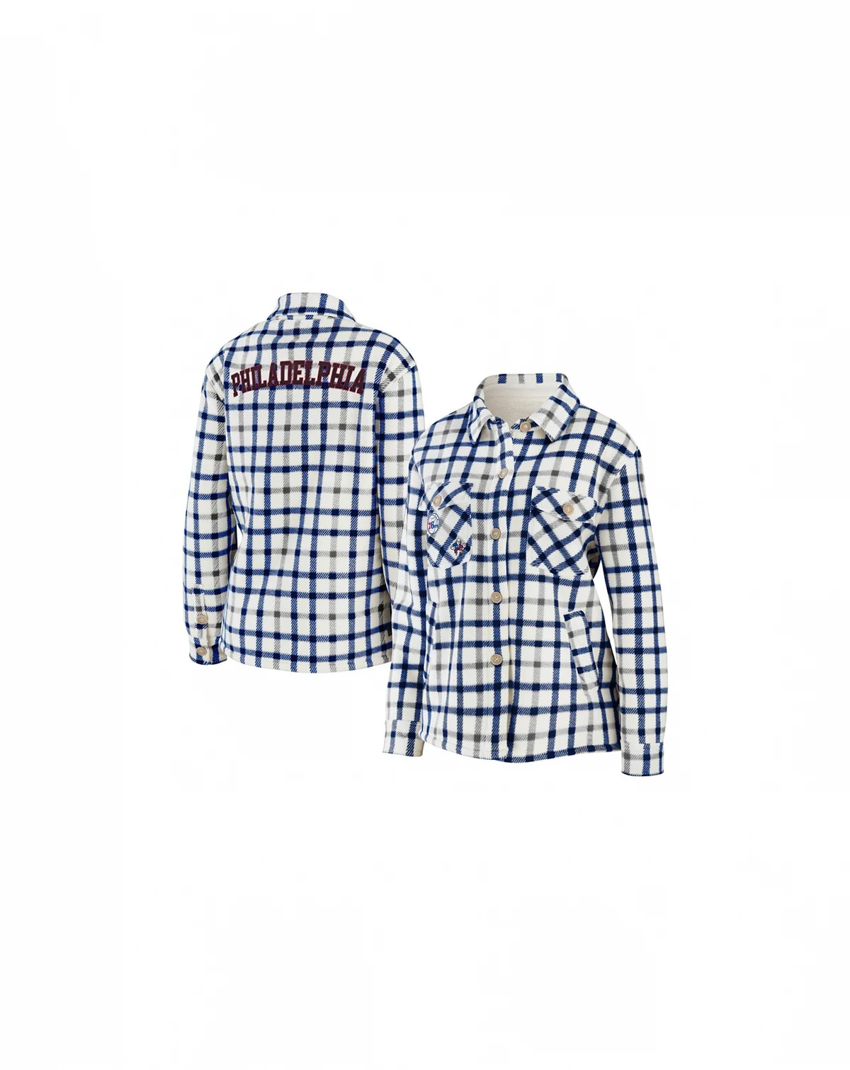 Women's Oatmeal Philadelphia 76ers Plaid Button-Up Shirt Jacket