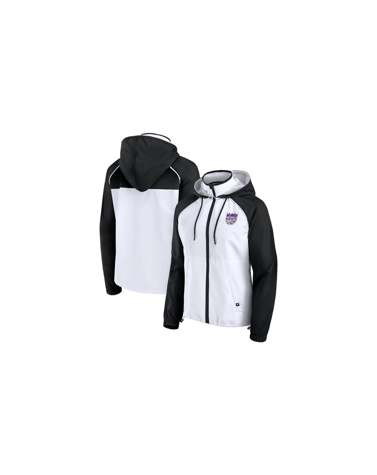 Women's White/Black Sacramento Kings Anorak Raglan Full-Zip Hoodie Jacket