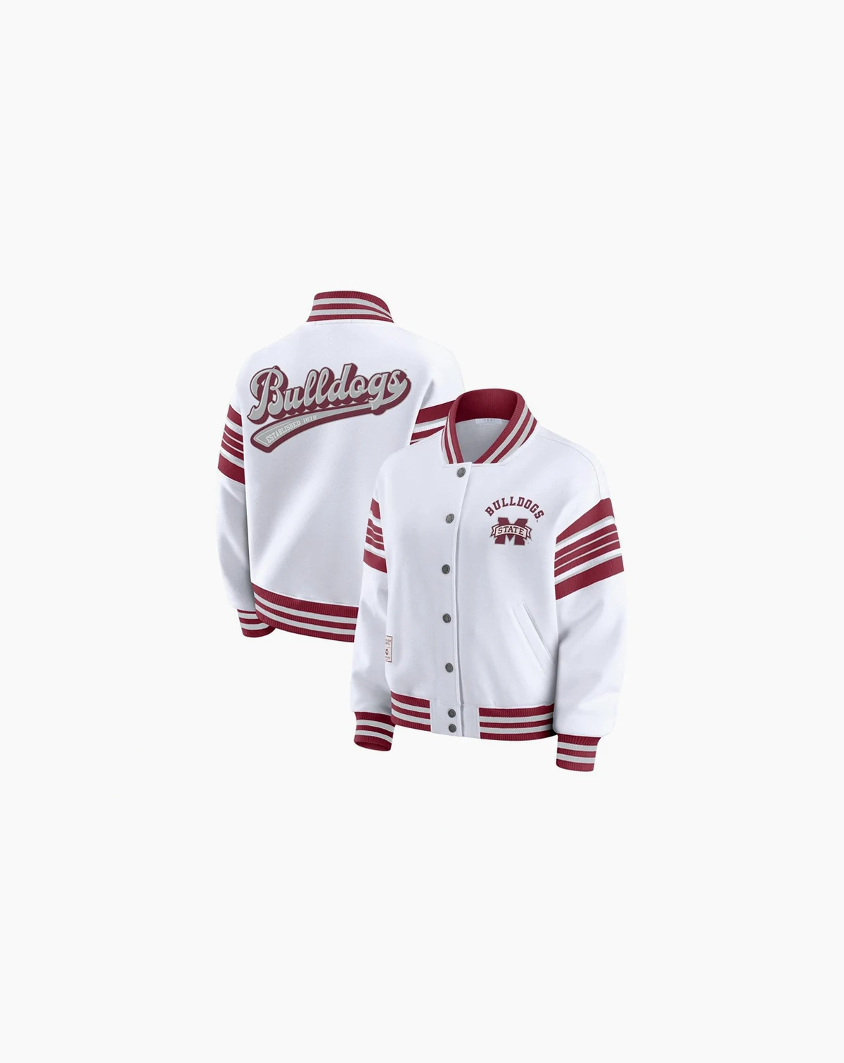Women's White/Maroon Mississippi State Bulldogs Satin Stitch Full-Snap Fleece Sweatshirt Jacket