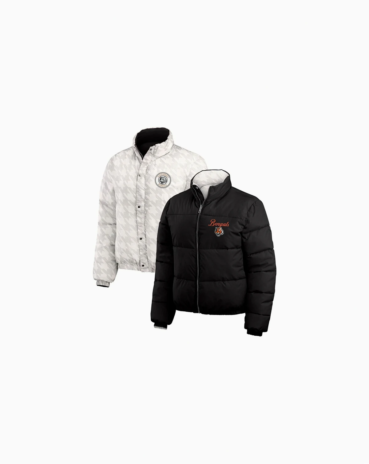 Women's Black, White Cincinnati Bengals Reversible Cropped Full-Zip Puffer Jacket