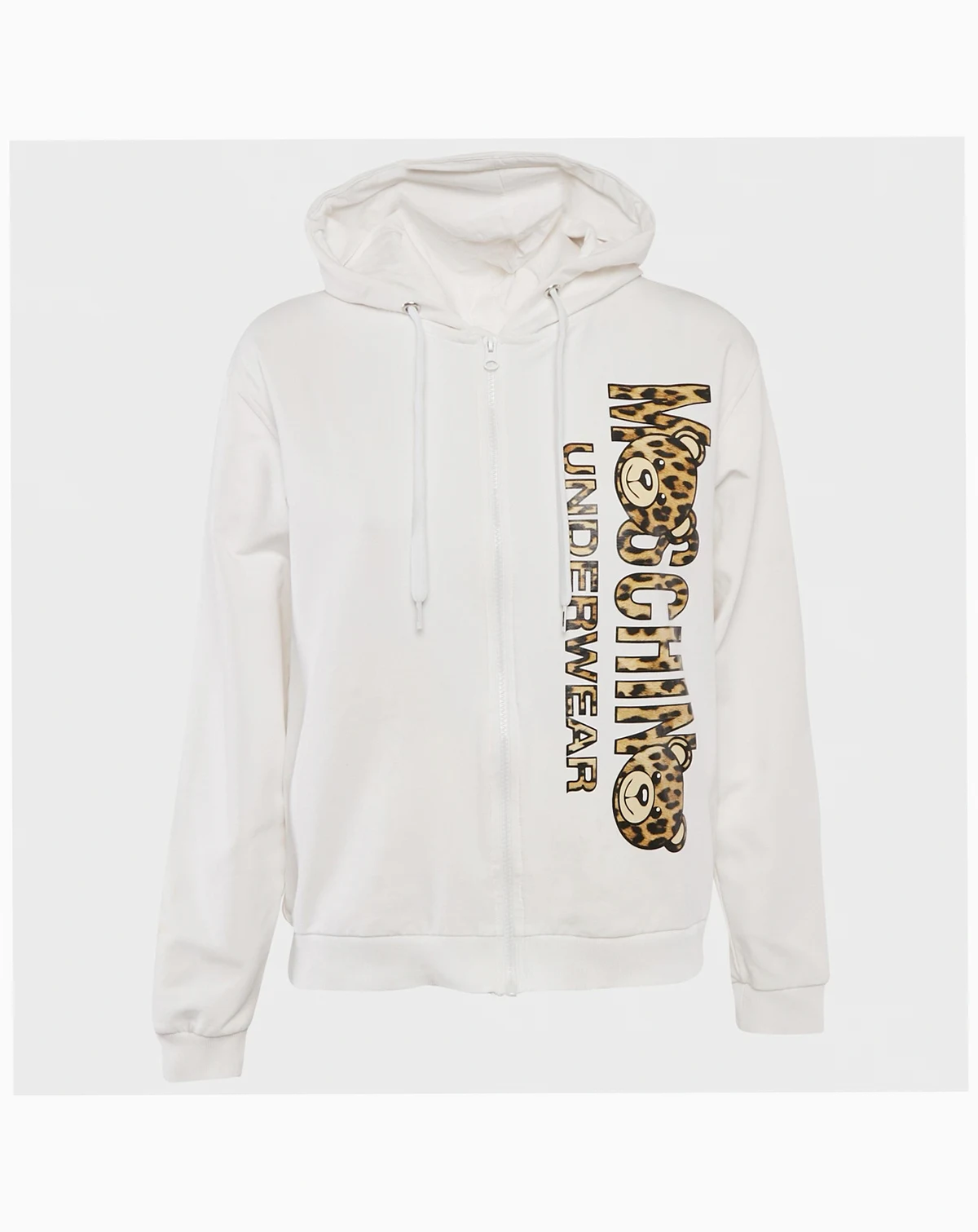 Women's White Logo Print Cotton Knit Zip-Up Hoodie Jacket