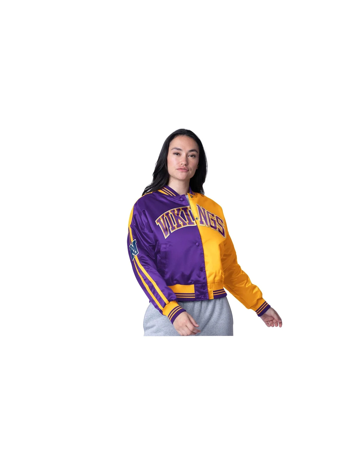 Women's Purple/Gold Minnesota Vikings Zone Blitz Cropped Full-Snap Satin Jacket