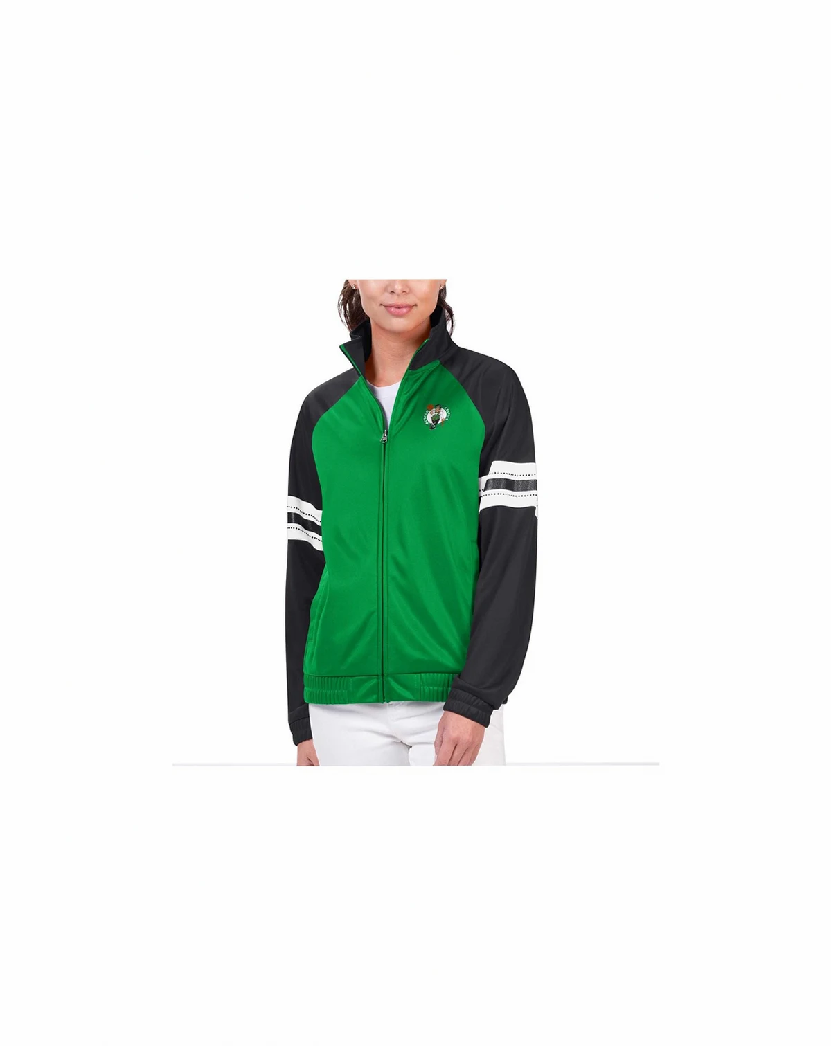 Women's Kelly Green Boston Celtics Main Player Raglan Rhinestone Full-Zip Track Jacket
