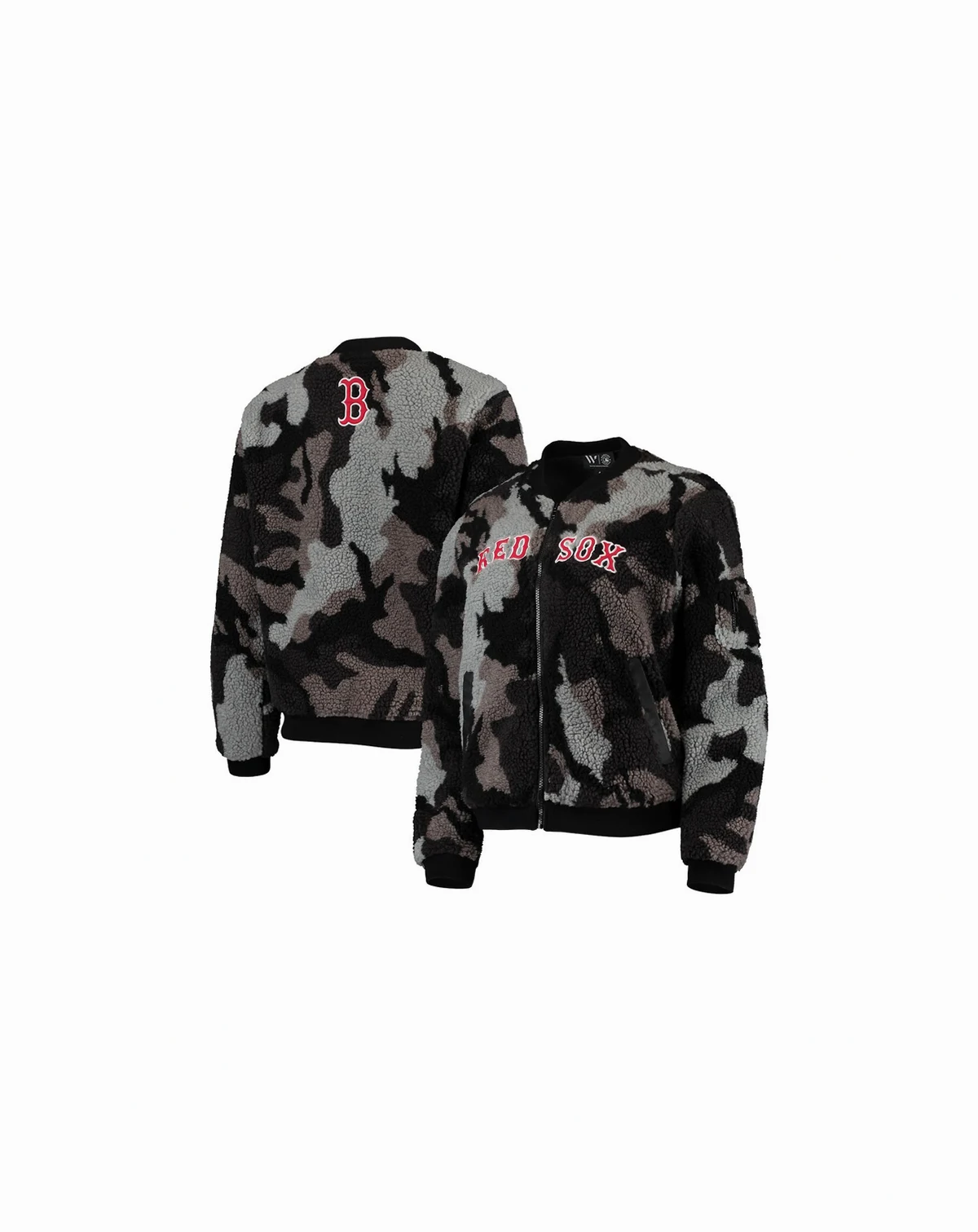 Women's Black Boston Red Sox Camo Sherpa Full-Zip Bomber Jacket