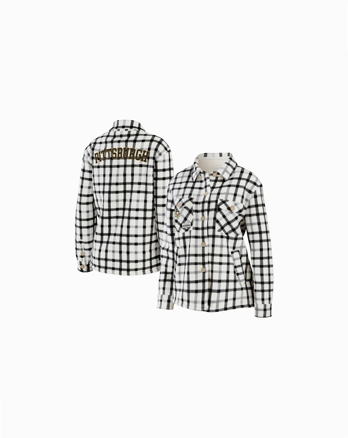 Women's Oatmeal Pittsburgh Penguins Plaid Button-Up Shirt Jacket