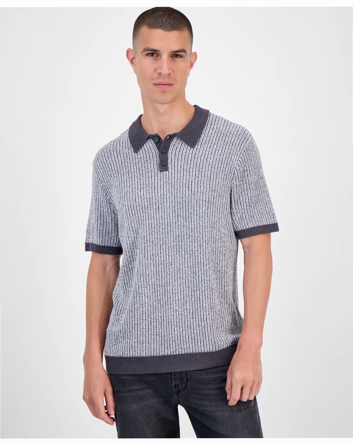 Men's Isaac Short Sleeve Textured Polo Sweater