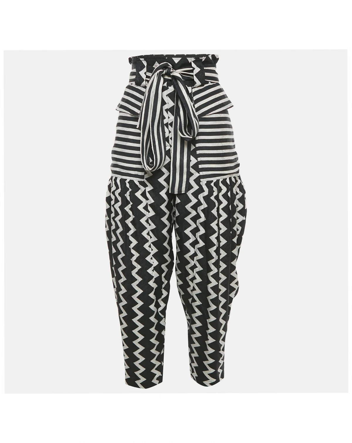 Women's Striped Jacquard Silk Belted Trousers